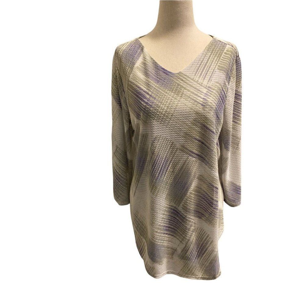 Easywear By Chicos Size 1 M Print Top Long Sleeve Womens Knit Pullover Stretch